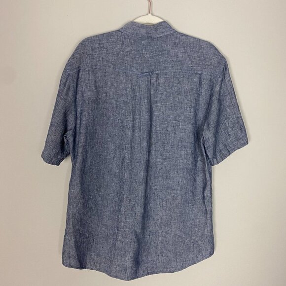 Alan Flusser 100% Linen Button Up Short Sleeve Shirt Blue Mens Large - Picture 5 of 6